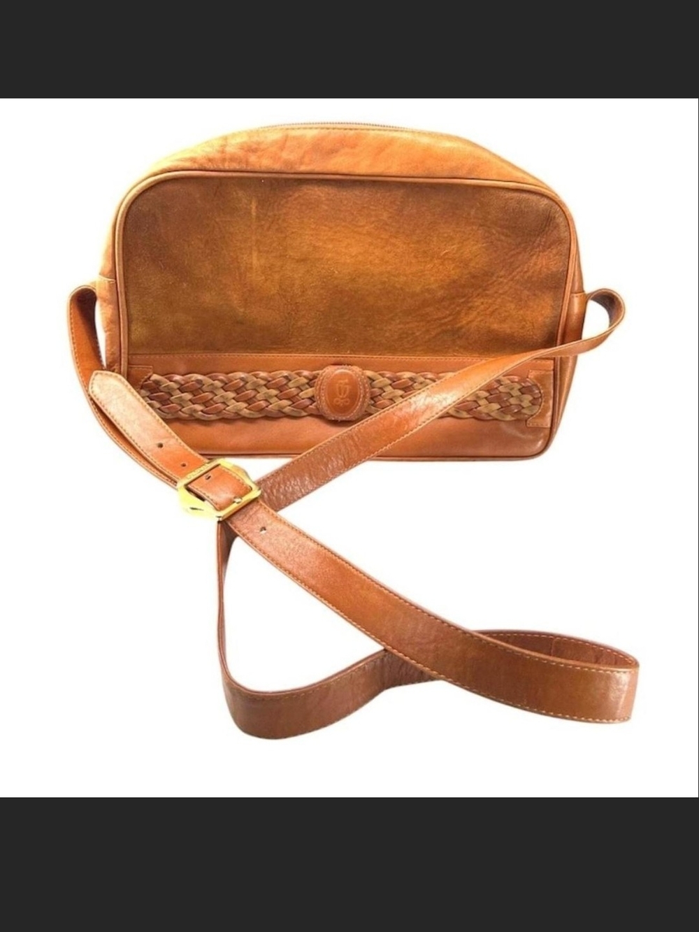 Lladro Vintage Braided Leather Crossbody Bag in Cognac Brown